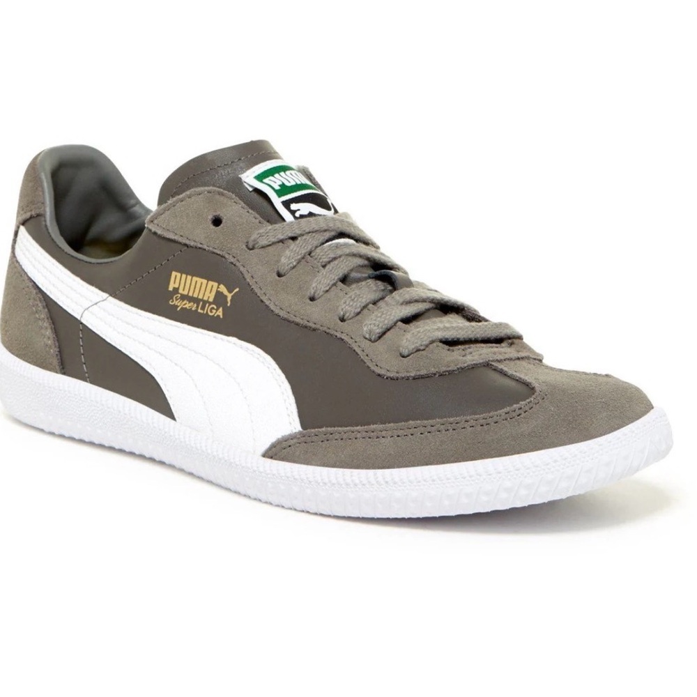 Puma Olive Green and White Super Liga Sneaker
